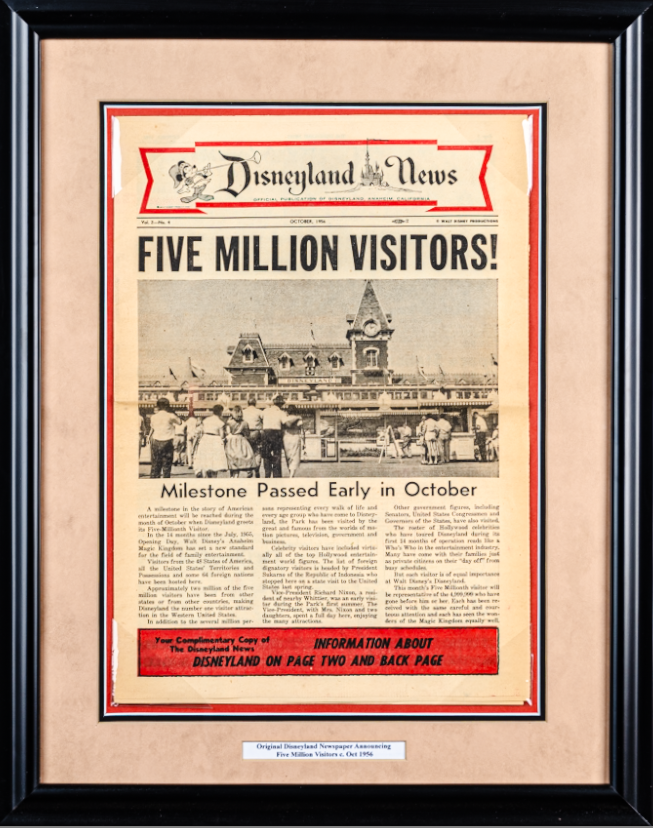Vintage October 1956 Disneyland News Announcing 5 Million Visitors
